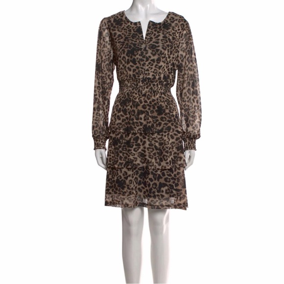 Badgley Mischka Leopard Print Long Sleeve Dress size PL - Picture 2 of 15